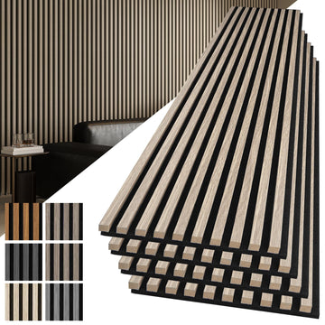 108 x 12 in 3D Fluted Soundproof Wood Slat Wall Panel, 4-Pack, Oak