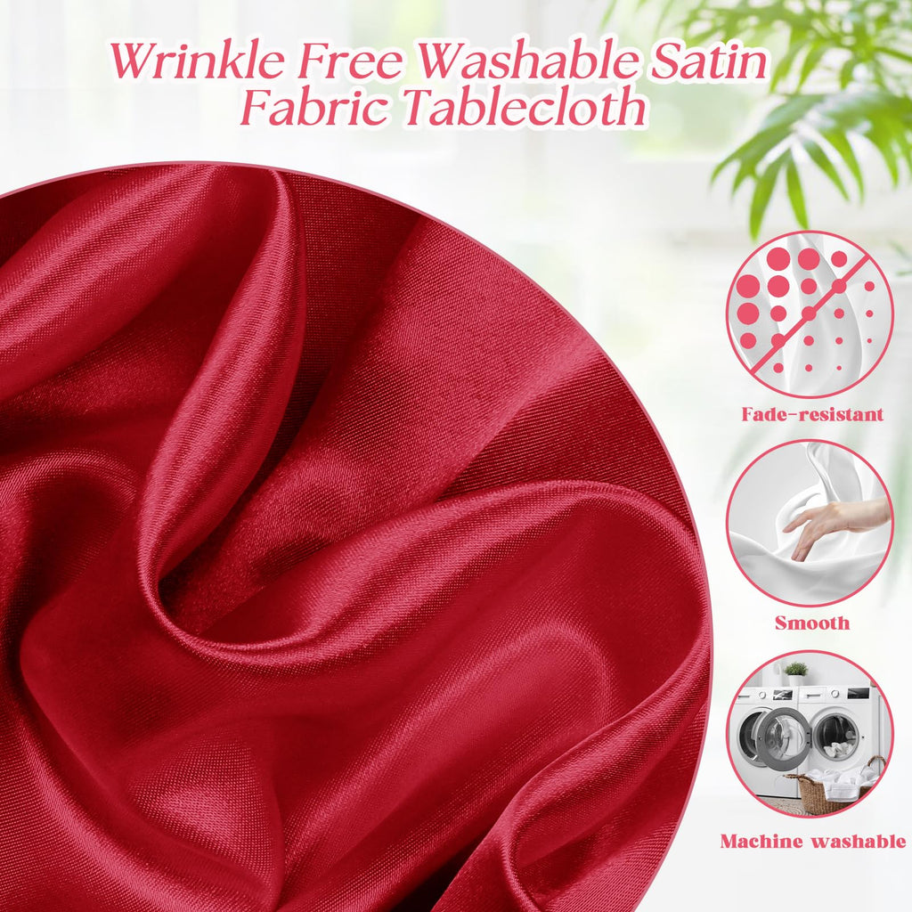 6 Pack 120 Inch Round Satin Tablecloth, Red, for 8-12 Seats