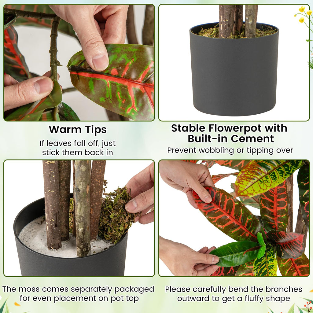 5 FT Tall Artificial Croton Palm Tree, 2 Pack Lush Faux Tree in Pot