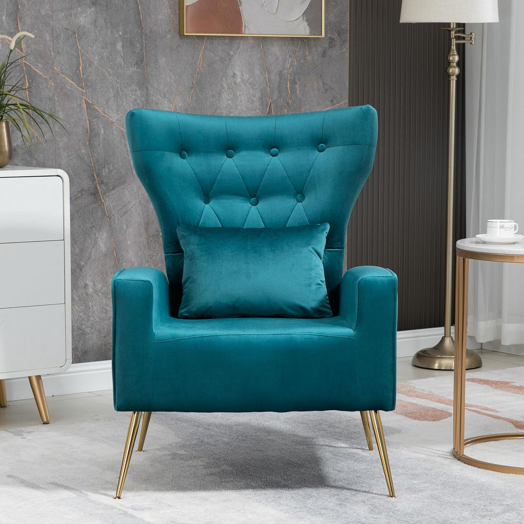 Button-Tufted Velvet Accent Chairs Set of 2, Mid Century Modern Living Room Chair with High Wingback, Upholstered Arm