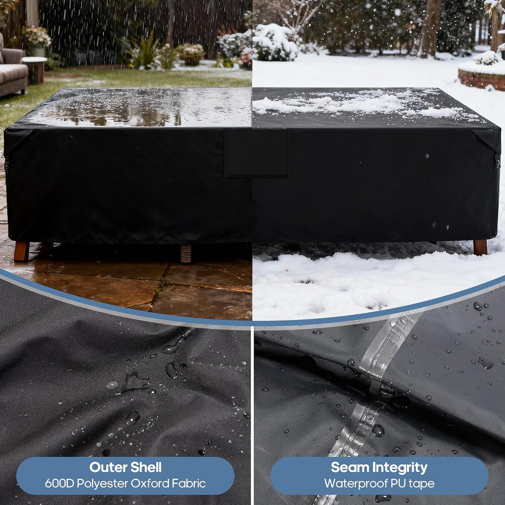 Rectangular Outdoor Furniture Cover, 126"L X 63"W X 28"H, Matte Black | 600D Heavy Duty Fabric, Waterproof UV