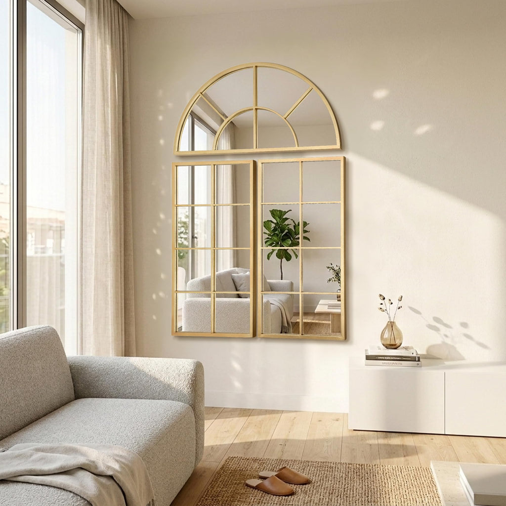 Oversized Gold Arched Mirror:40"x60" Large Ornate Window Mirror
