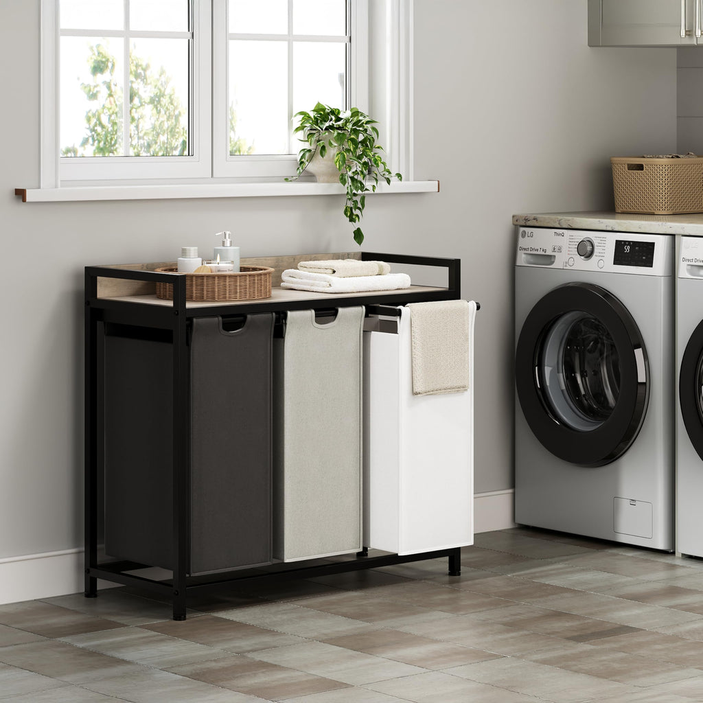 Laundry Hampers with Shelf, Laundry Basket 3 Section, 3 x 15.87 Gal
