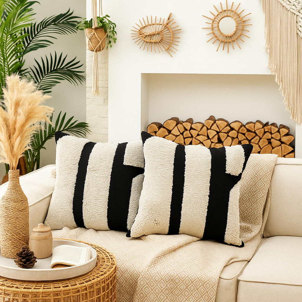 Tufted Pillow, Elegant Style, Black and White, 18 X 18 Inch