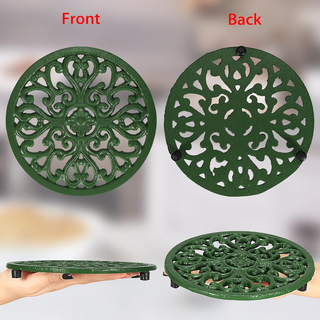 Cast Iron Trivet 6.7 Inch Iron Trivet for Hot Dish Pot Pan Plate Teapot,Heat Resistant Cast Iron Trivets with Rubber