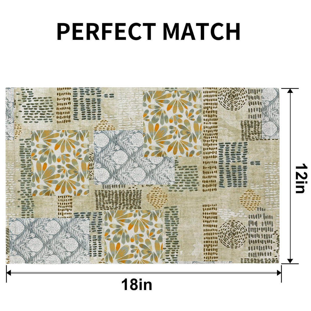 Table Placemats Set of 6, 12"x18" Linen Place Mats, Floral Patchwork