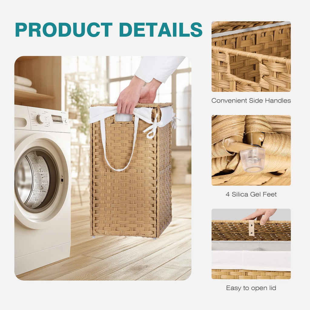 Laundry Basket with Lid, 90L Wicker Laundry Hampers, Goose Yellow