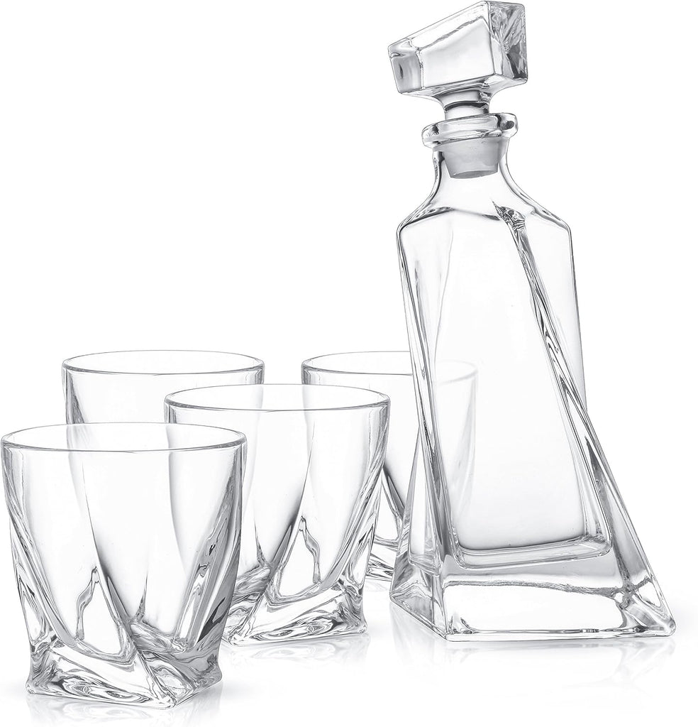 Atlas 5-Piece Luxury Crystal Whiskey Decanter Set, 22 oz Decanter & 4 x 10.8 oz Old Fashioned Whiskey Glasses - Set of 5