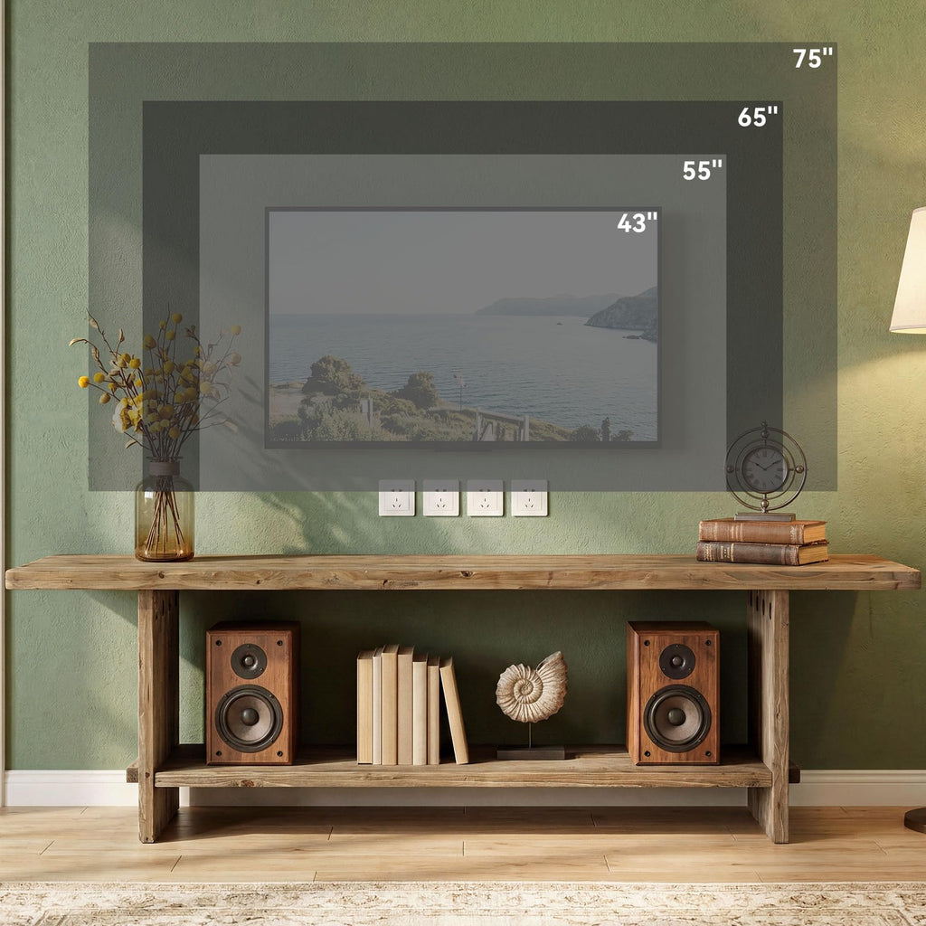 71" Solid Wood TV Stand for 55/65/75/85-Inch TV, 2-Tier TV Table