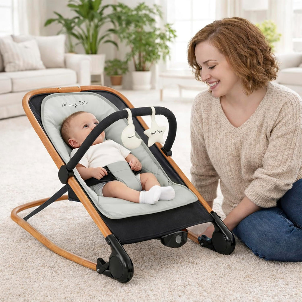 Rock On Me in-1 Baby Rocker and Stationary Seat, Black/Grey