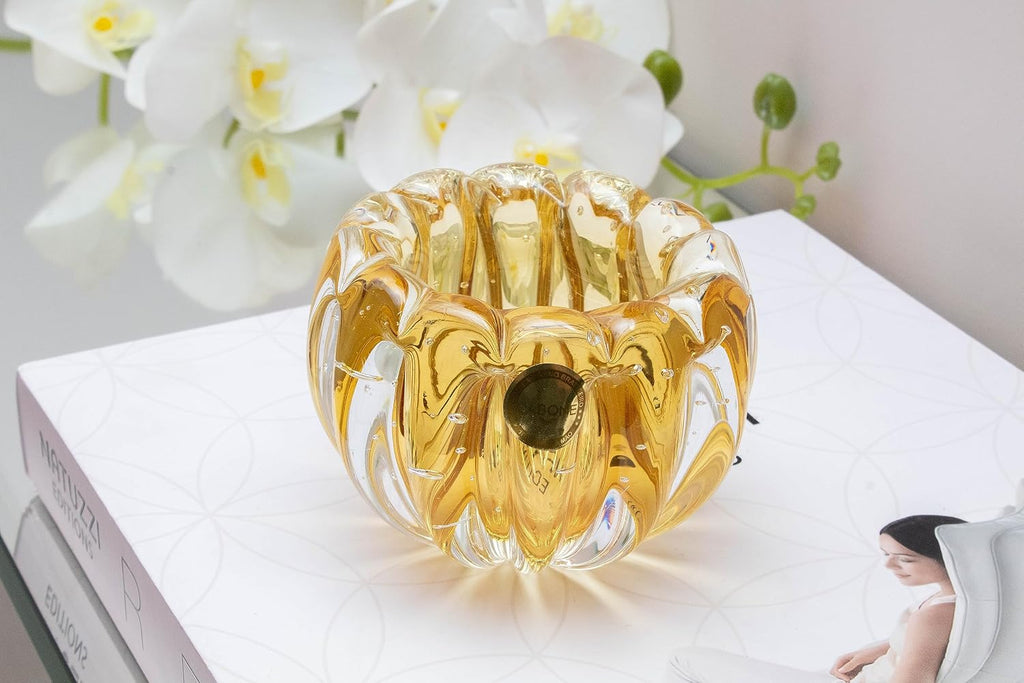 Murano-Style Hand-Blown Glass Cachepot, Model Liceu (Amber)| Brazilian Artisan Craft | Multipurpose Use as Vase