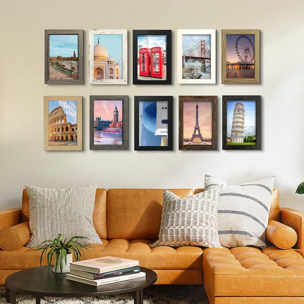 5x7 Pictrue Frame Set of 10, Wall and Tabletop Display, Mix Multi Color