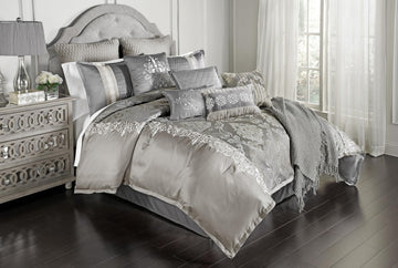 Kacee Comforter Bedding Set, King Size, Platinum Glam Décor, 12 Pieces