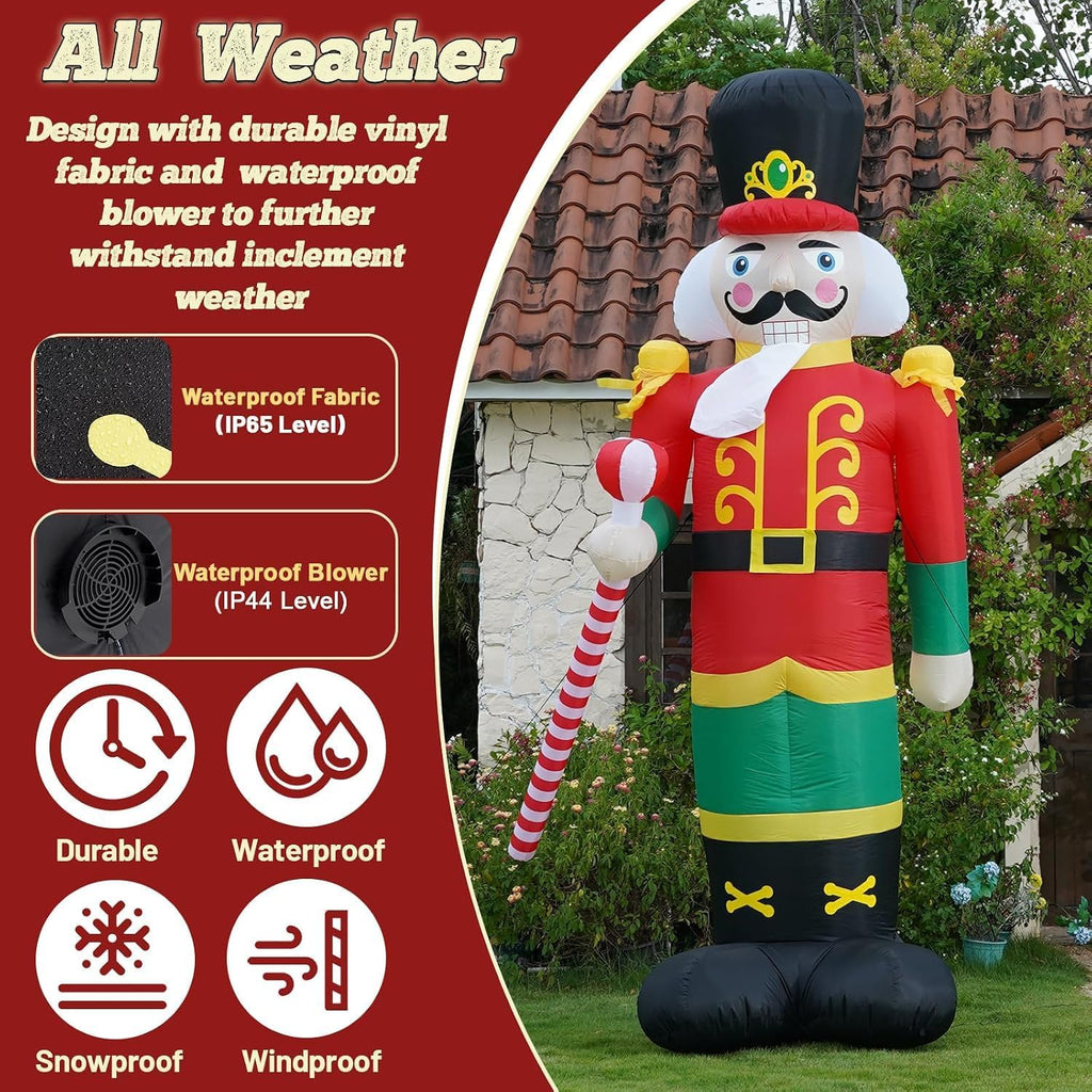 12FT Inflatables Nutcracker Soldier, Christmas Outdoor Decorations with Bulit-in LED Lights & Sandbags for Weight