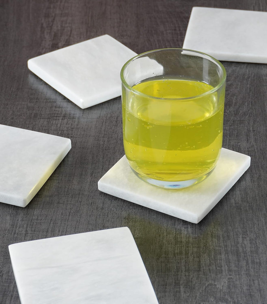 Square Marble Coasters - White Drink Coasters - Set of 6