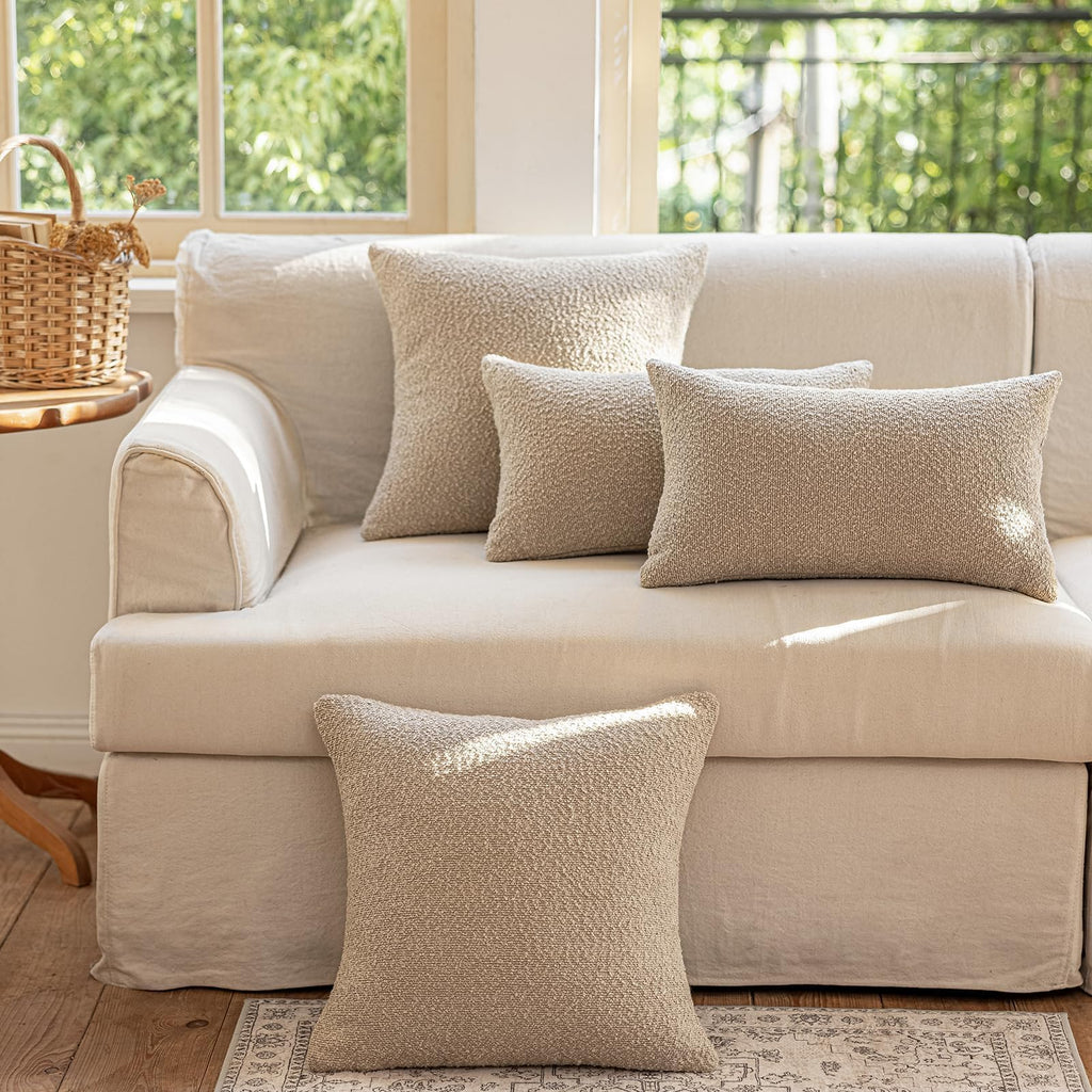 Decorative Throw Pillow Covers 18x18 Inch Pack of 2, Textured Boucle Neutral Cushion Cases for Bed Couch Sofa, Accent