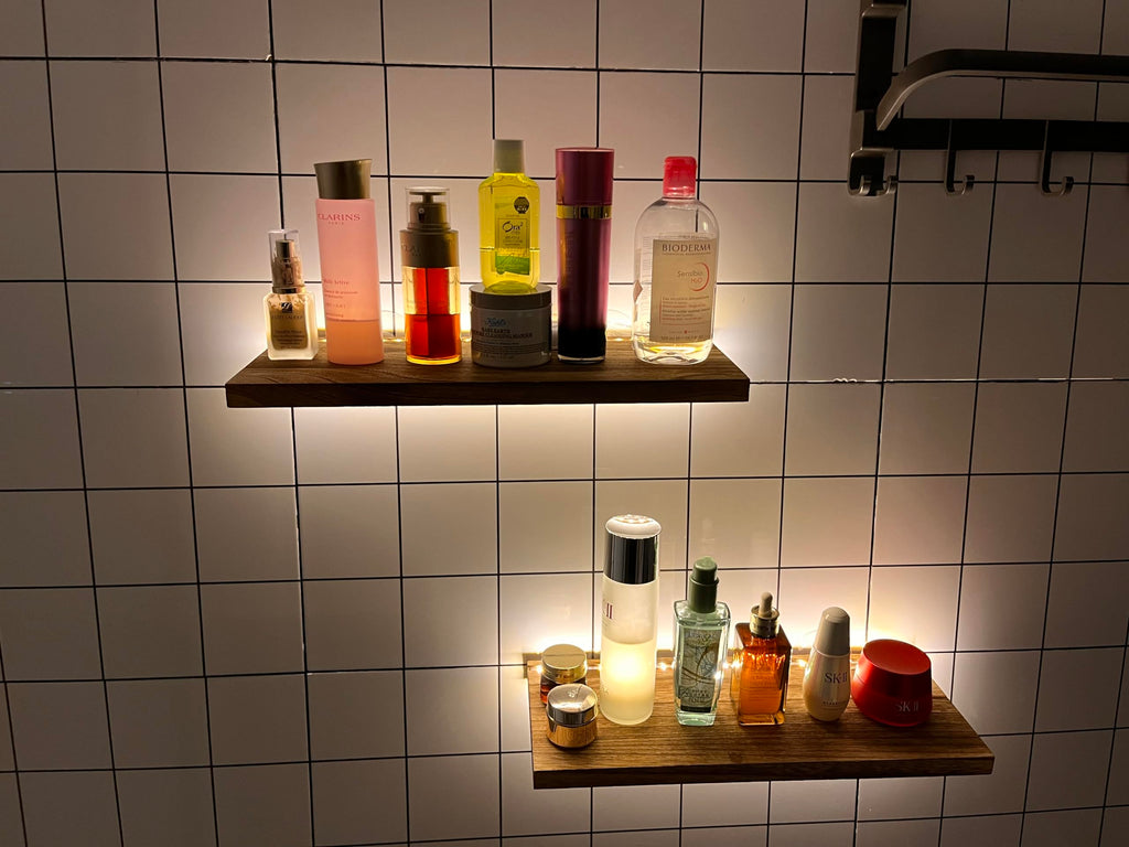 Floating Shelves for Wall Decor Wood Wall Mounted Shelves with LED Lights Set of 2, Sturdy Rustic Wood Shelves