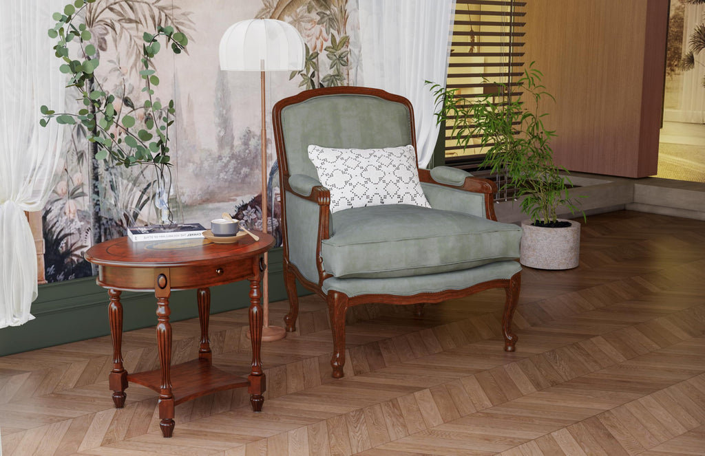 Oval Round End Table, 2-Tier Cherry Wood End Table Solid Wood Side Table with Drawer, Victorian Vintage Nightstand