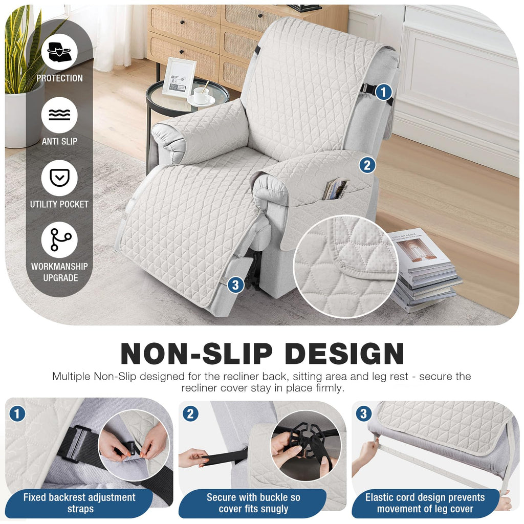 100% Waterproof Recliner Chair Covers, Non Slip Recliner Covers that Stay in Place, One-Piece Washable Reclining