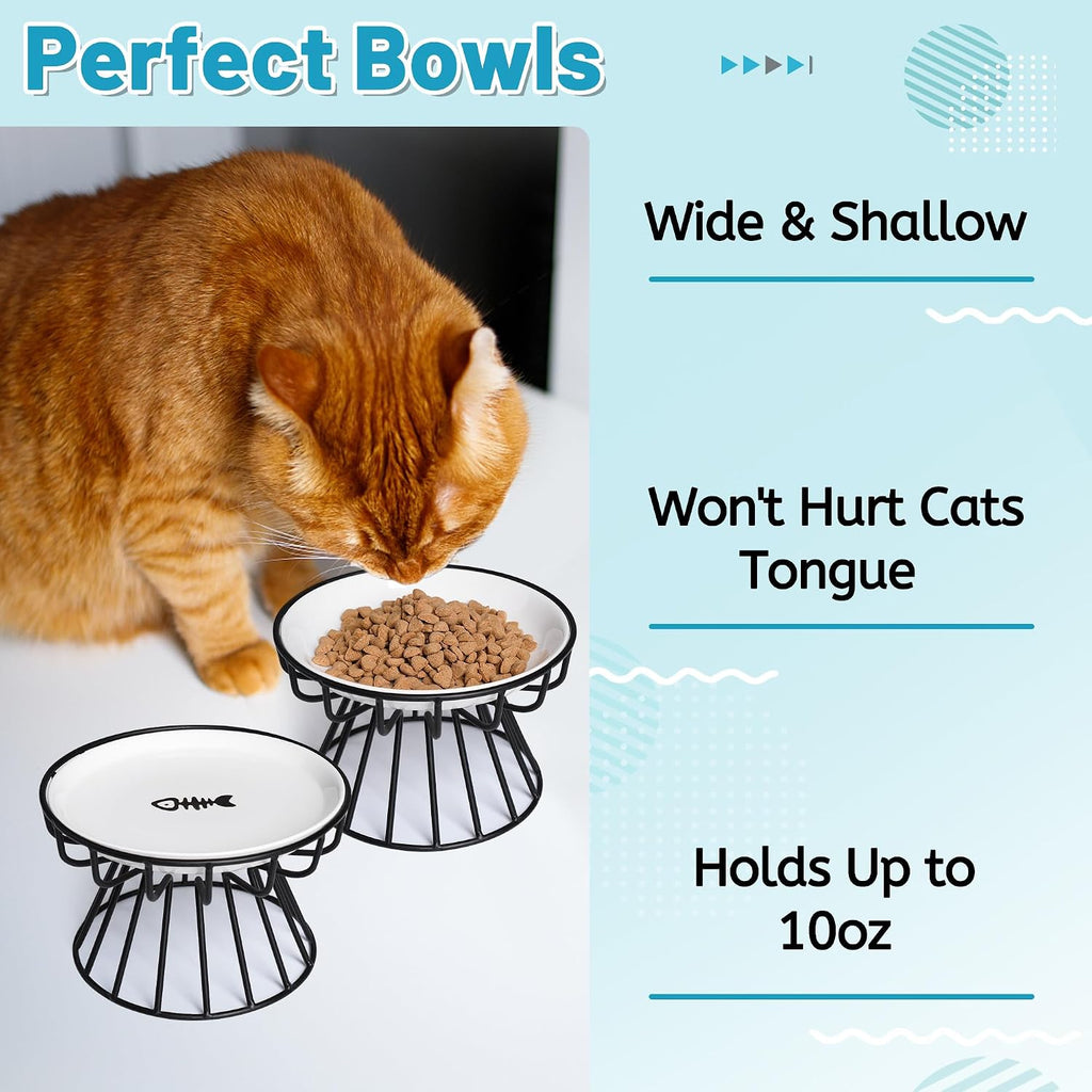 Cat Bowls, Elevated Cat Bowl, Raised Ceramic Dish with Metal Stand, Pet Water or Food Feeding Station for Indoor