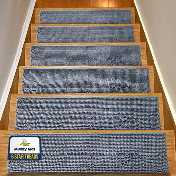 Pack of 6 - Soft Chenille Stair Treads Non-Slip Reusable, Super Absorbent Stair Treads for Wooden Steps, Tile &