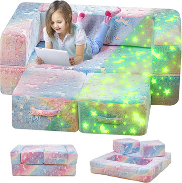 Modular Kids Play Couch, Glow in The Dark Kids Play Couch Toddler Couch,Kids Couch for palyroom, Convertible Baby