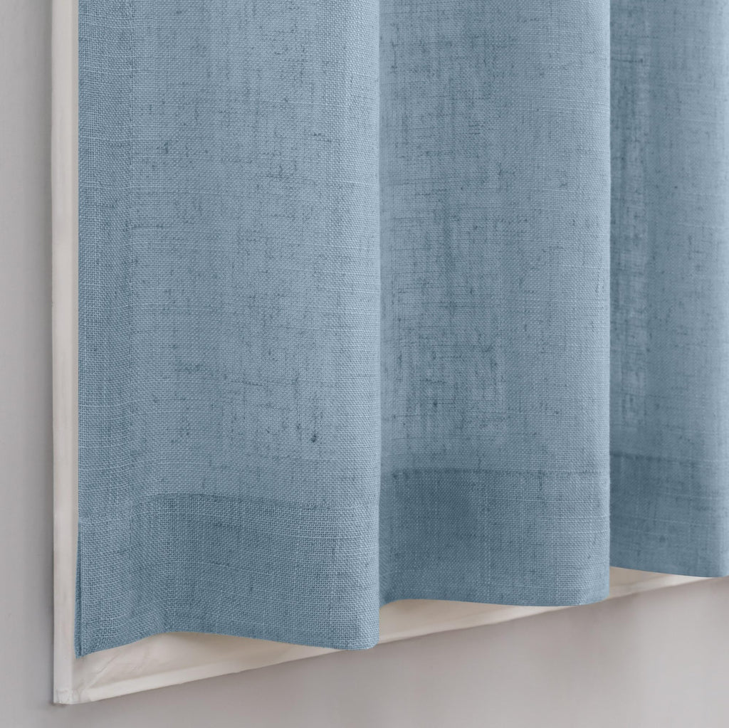 Light Blue Kitchen Curtain 24 Inch Length for Small Window 2 Panel Back Tab Pocket Cotton Textured Sheer Linen Short