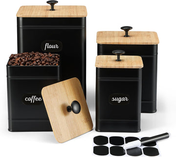 Kitchen Canisters, Airtight Canister Sets Counter, Kitchen Canisters for Countertop, Coffee Tea Sugar Flour - Set of 4