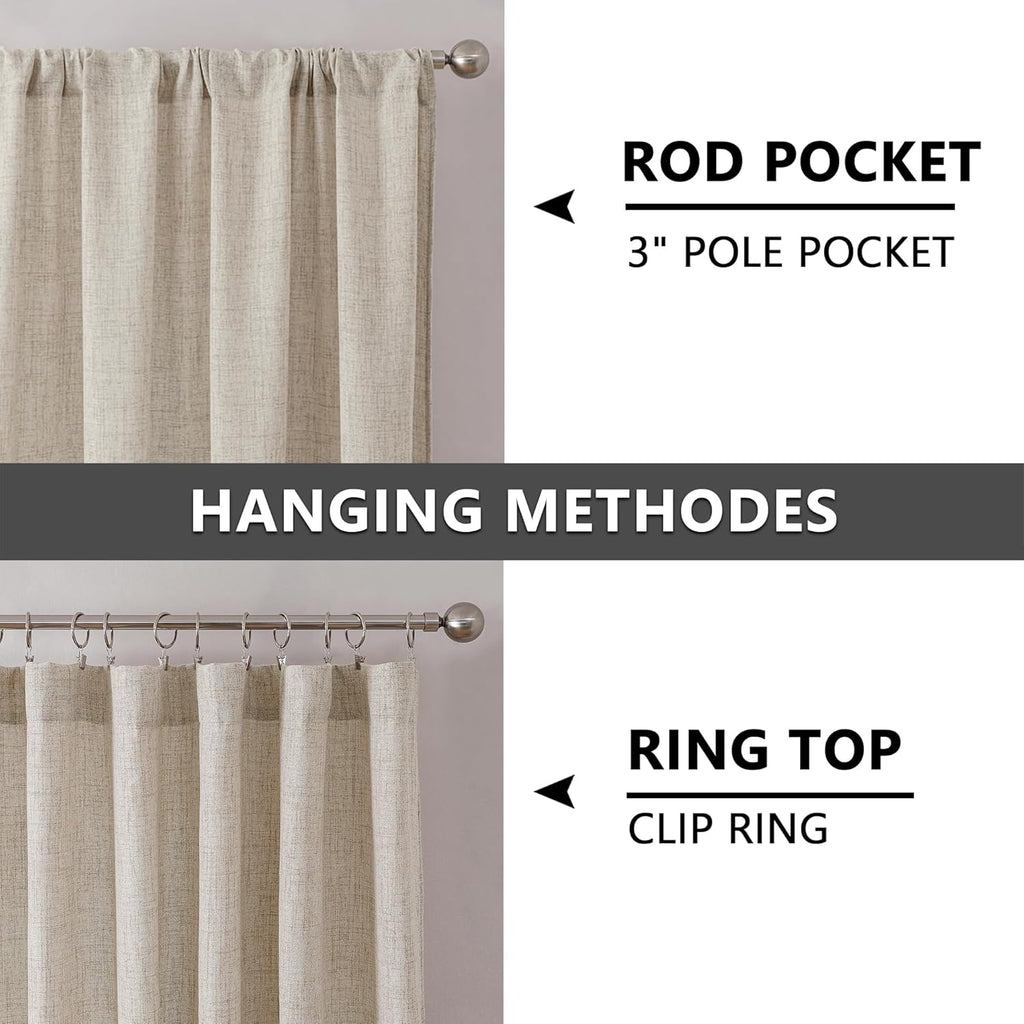 Short Linen Tier Curtains Rod Pocket Semi Sheer Half Kitchen Curtain Burlap Light Filtering Thick Linen Drapes, 30 x