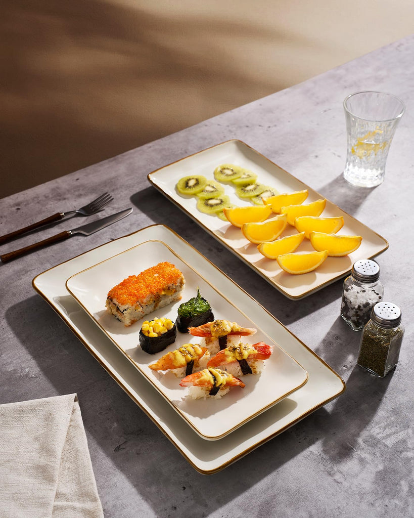 Serving Platters Set of 3 Sizes - Rectangular, Vanilla White