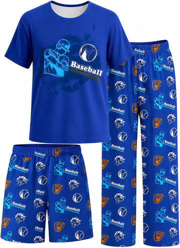 Boys Pajamas Piece Pjs Set Top with Shorts and Pants Sleepwear for Kids Soft Jammies Loungewear