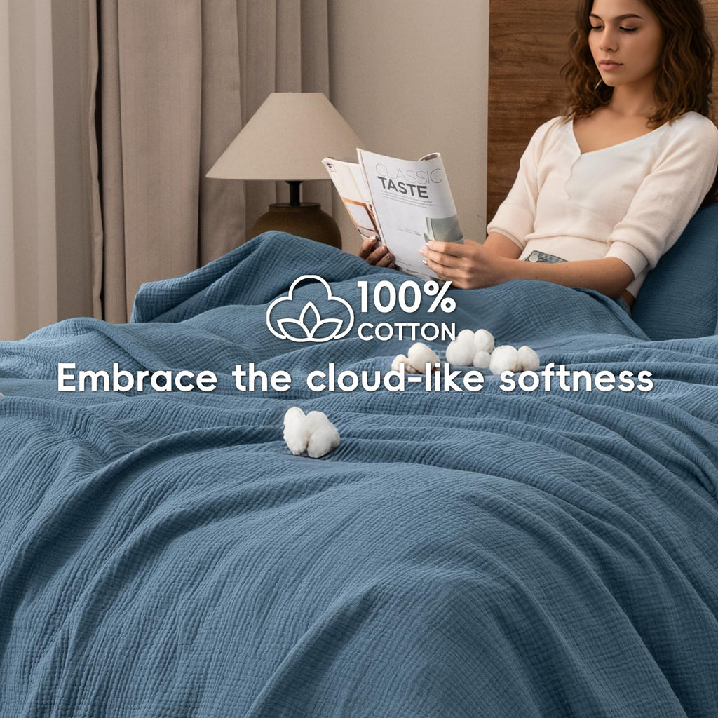 100% Cotton Muslin Duvet Cover, 3-Layer Guaze Ultra Soft Breathable Textured Linen Like, 3pcs Bedding