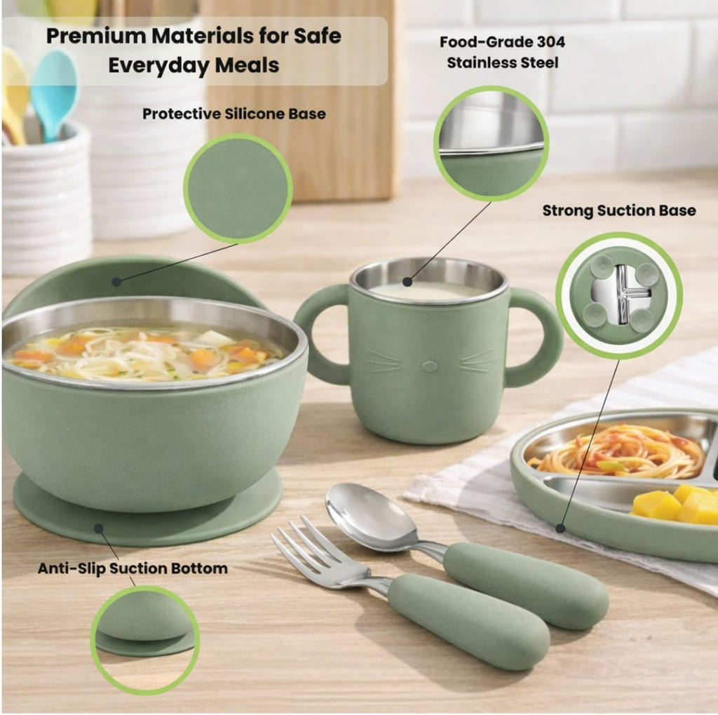 304 Stainless Steel Baby Feeding Set, Green