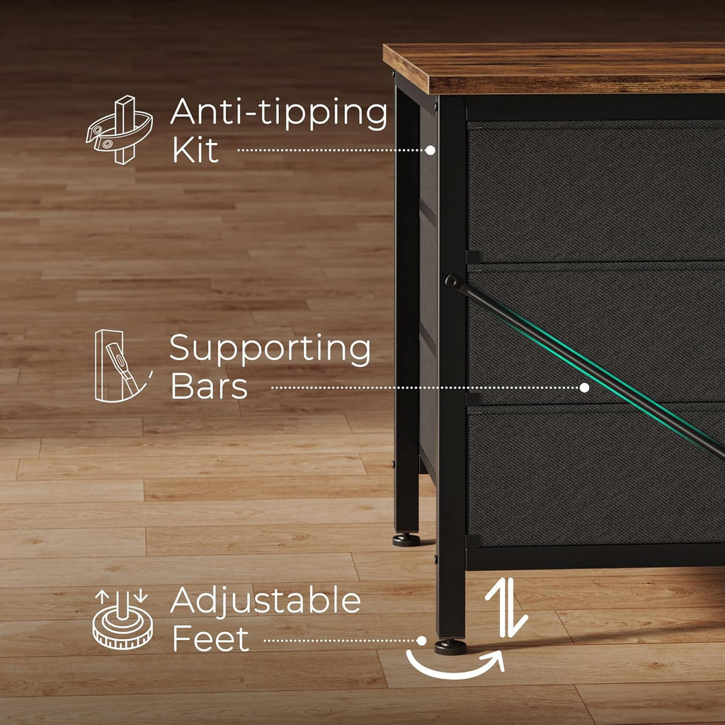 63 Inch Dresser , Dresser for Closet with 9 Fabric Drawers, Large TV Stand for 55, 65, 70 Inch TV, Entertainment