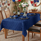 Jacquard Rectangle Tablecloth 60" x 102", Navy Blue Wrinkle Free Spillproof Water Resistant Damask P