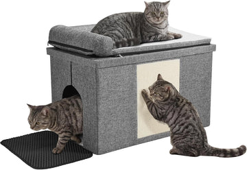 Cat Litter Box Enclosure Furniture, Hidden Litter Box with Cat Bed, Waterproof Odor Control Litter Box Cover, Dog