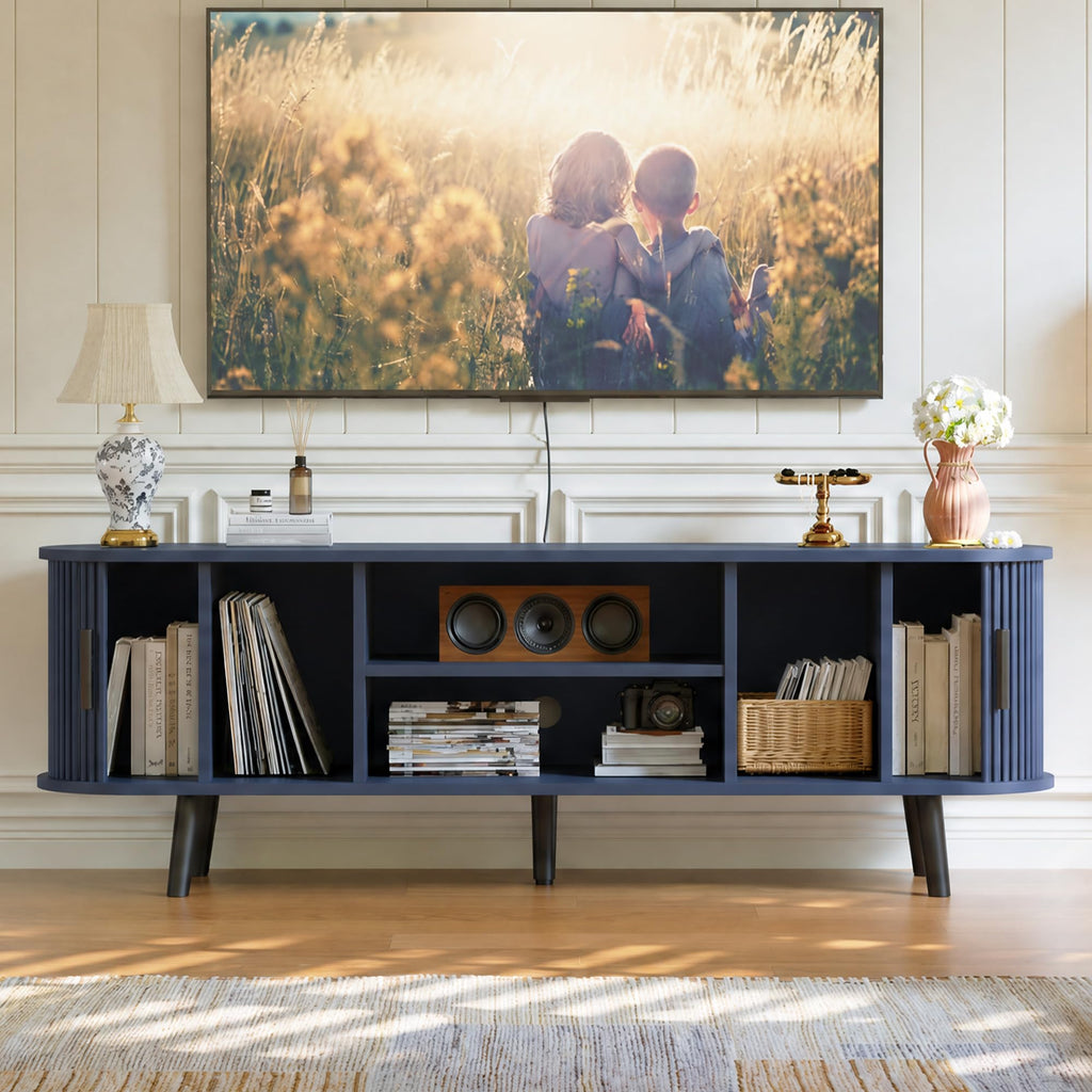 54" Mid Century Modern TV Stand with Fluted Sliding Doors
