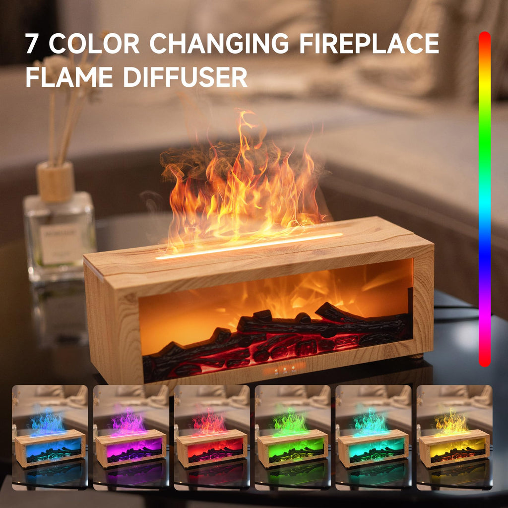 Essential Oil Diffuser Humidifier with Fireplace Flame Effect