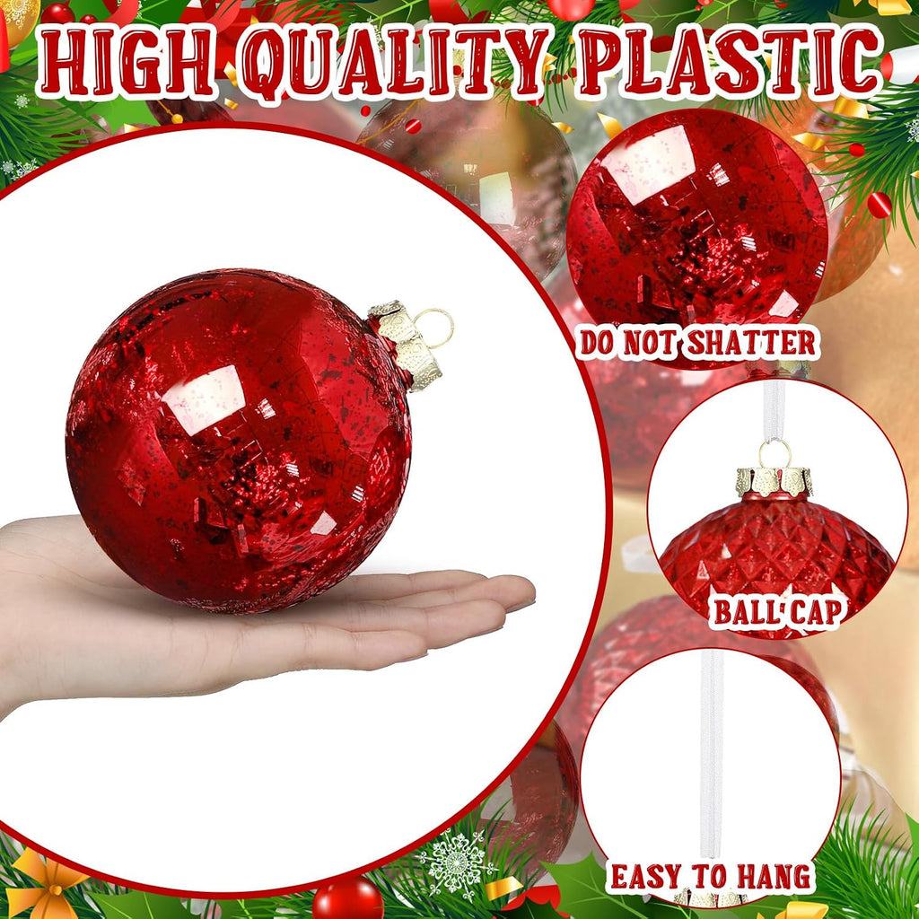 Red Christmas Ball Ornaments 4" Shatterproof Mercury - Set of 8