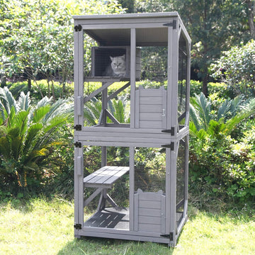 Cat House Outdoor Cat Catio Wooden Large Enclosure with Run on Wheels 70.9" Upgraded Version Catio with Reinforcement