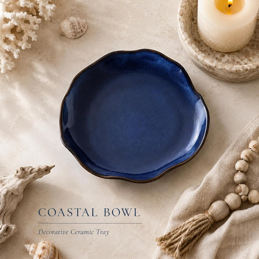 Decorative Ceramic Bowl Pottery Bowl Decor Shallow Catchall Dish for Keys Candy Jewelry Irregular Glazed Tray