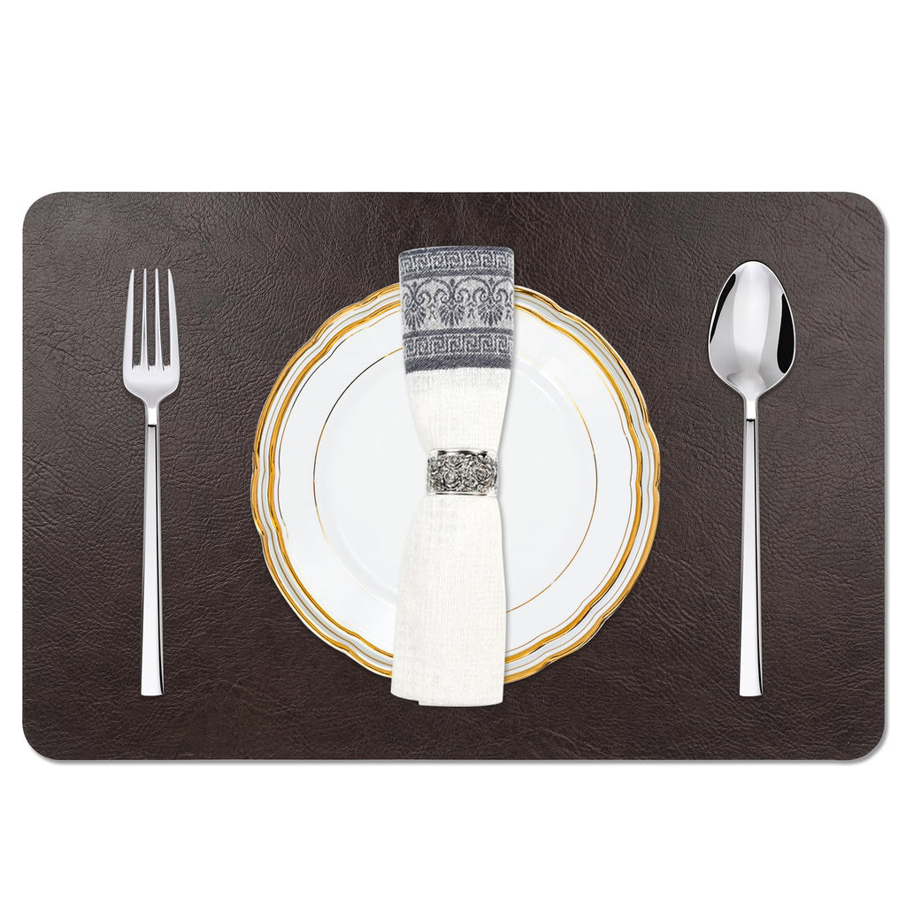 Cowhide Pattern Faux Leather Placemats Set of 6,Heat Resistant Non-Slip Waterproof Wipeable Washable Kitchen Dining