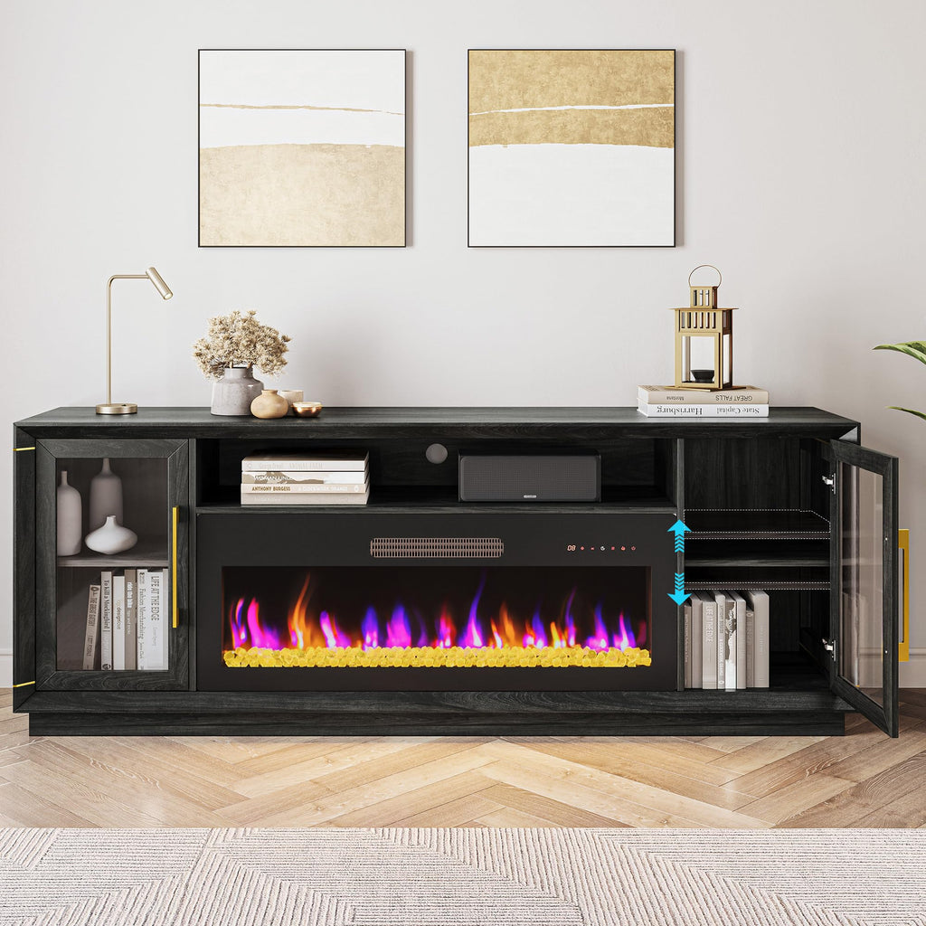 74" Extra Large TV Stand for TVs Up to 85", Media Console Table with 42" Electric Fireplace Heater, Entertainment