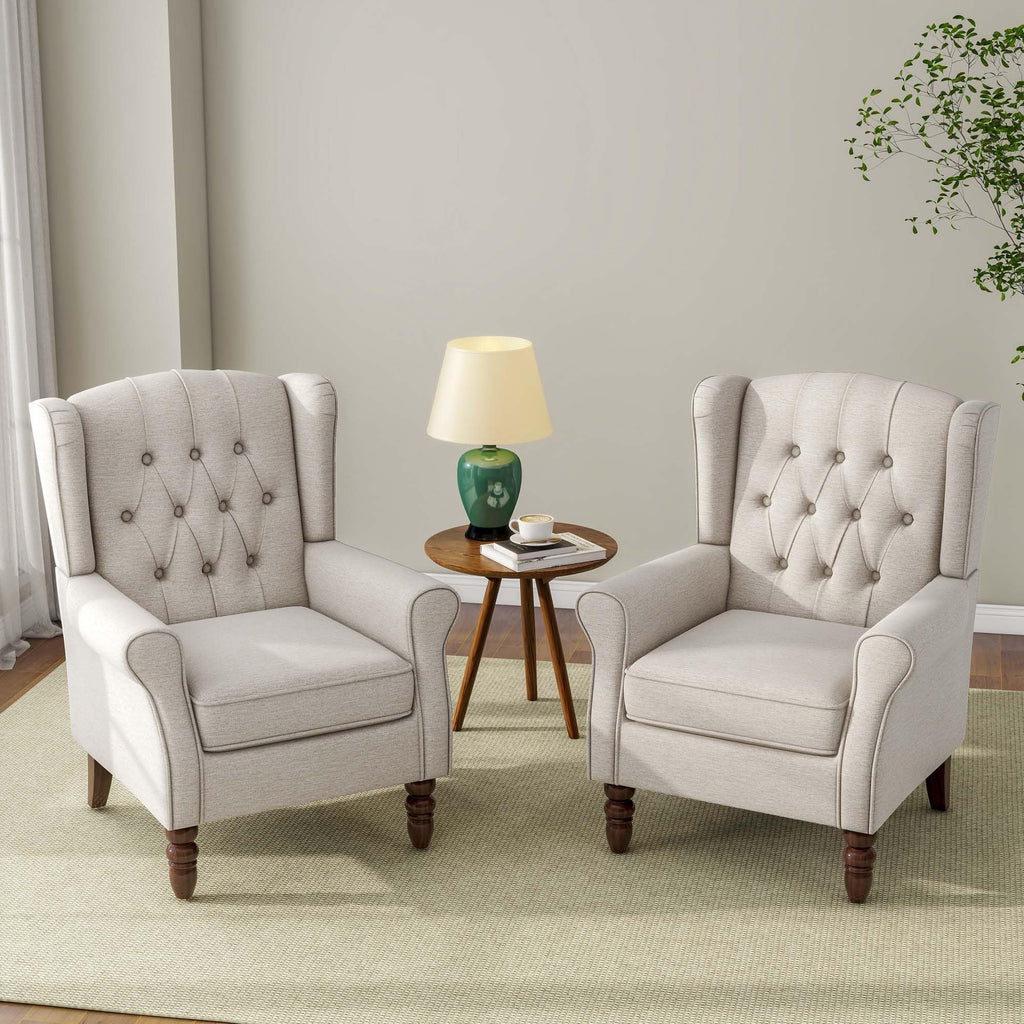 Chenille Wingback Accent Chair, Tufted High Back Armchair, Beige
