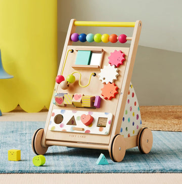 Land Wooden Baby Walker with Activity Center, Montessori Push Walker