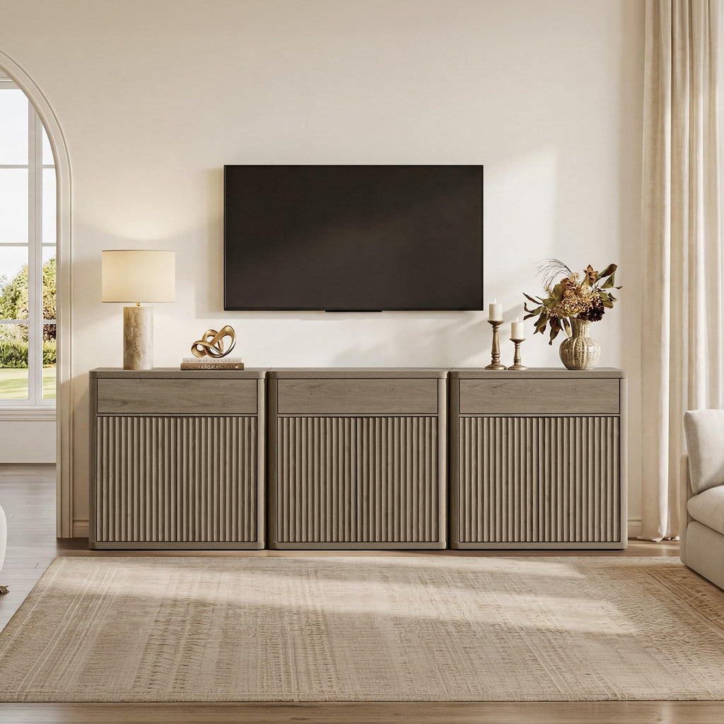 Buffet Cabinet with Storage - Accent Fluted Storage Cabinet with 2 Doors & 1 Drawer 34.6" Wide Modern Sideboard