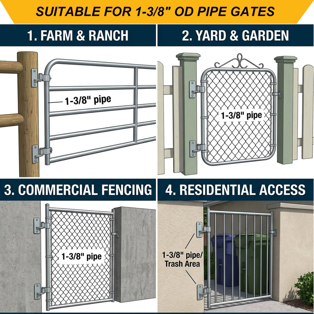 2 Pair Wall Mount Gate Hinges, Heavy Duty Gate Hinges for 1-3/8" Pipe Gates