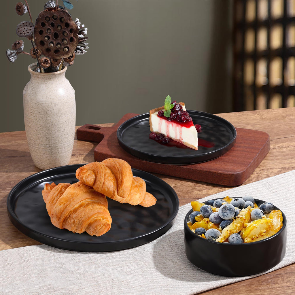 24 Pieces Stoneware Dinnerware Set for 8, Obsidian Matte Black