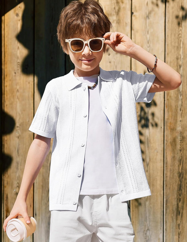 Boys Knit Casual Button Down Shirt Short Sleeve Dress Shirt