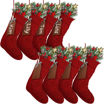 Set Large Christmas Stockings Name Tag, Red - Set of 8